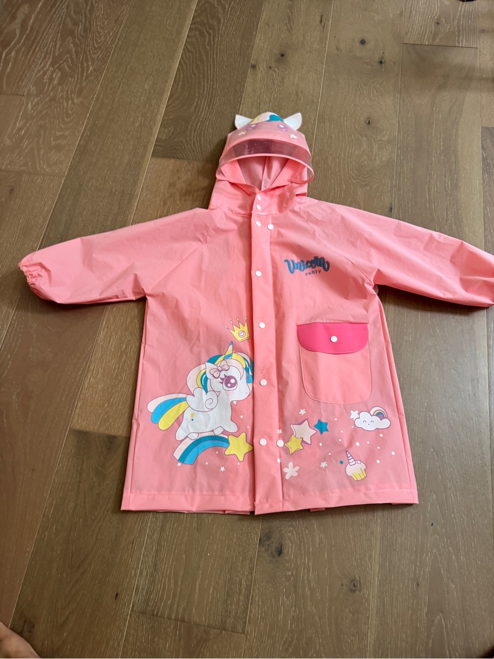Toddler Girl Pink Unicorn Raincoat Hooded Rain Jacket size 4-5T